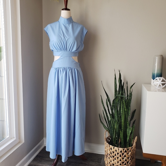Mock Neck Cap Sleeve Cutout Midi Maxi Dress - Picture 4 of 9